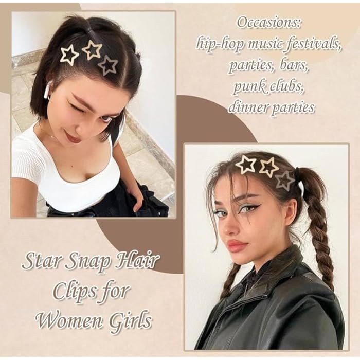 6Pc/Set Solid Star Hairclips Women Girls Brown Colorful Kawaii Star Barrettes Women Versatile Metal Snap Clip Headdress Hair Clip Accessories - Image 2